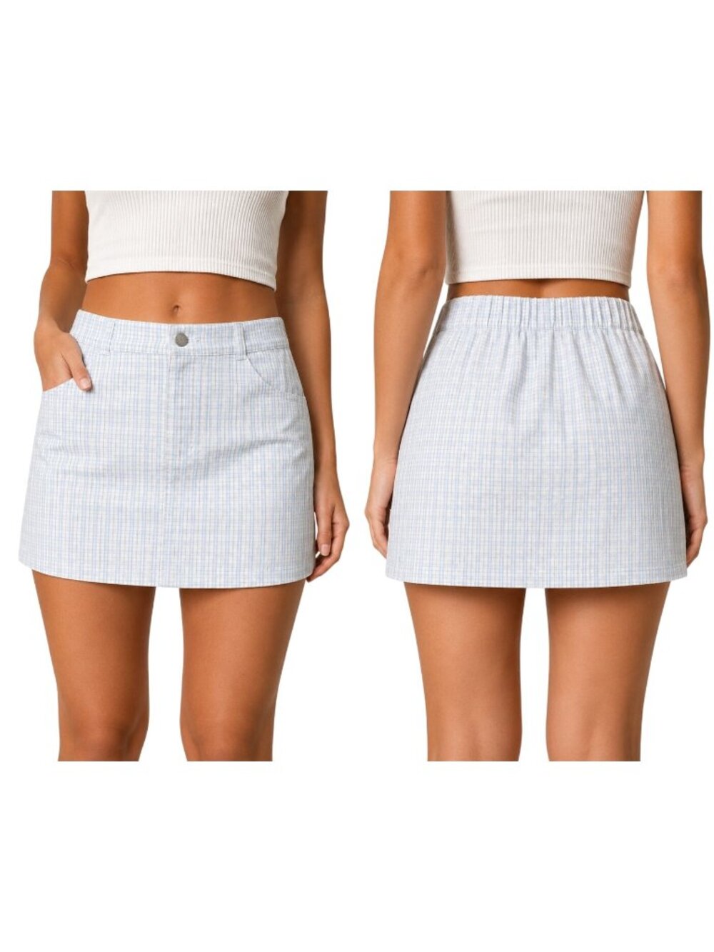 USE Hollister Size Small Ultra High Rise Short Blue/White Plaid Skirt NWT